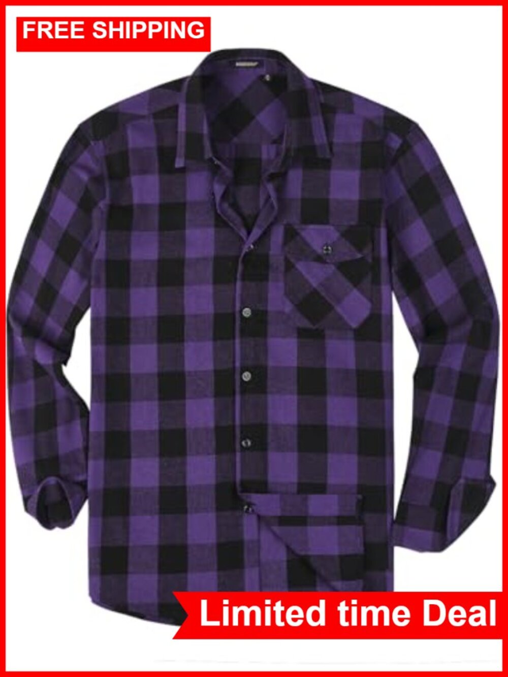 Men's Flannel Shirt Long Sleeve Plaid Button Down Regular Fit Casual